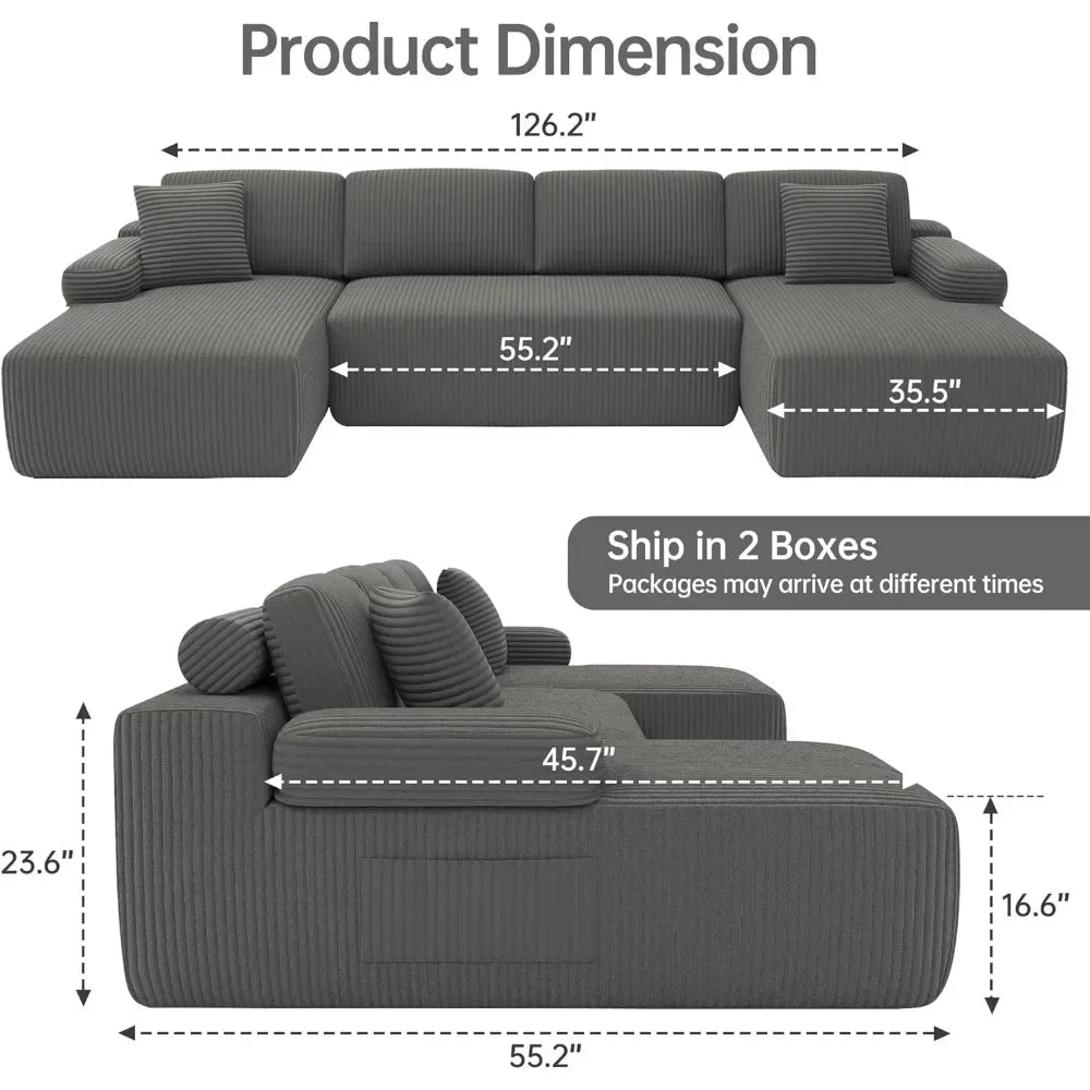 Modular Sectional Sofa, U-Shaped Cloud Couch with Memory Foam, Corduroy Sectionals for Living Room