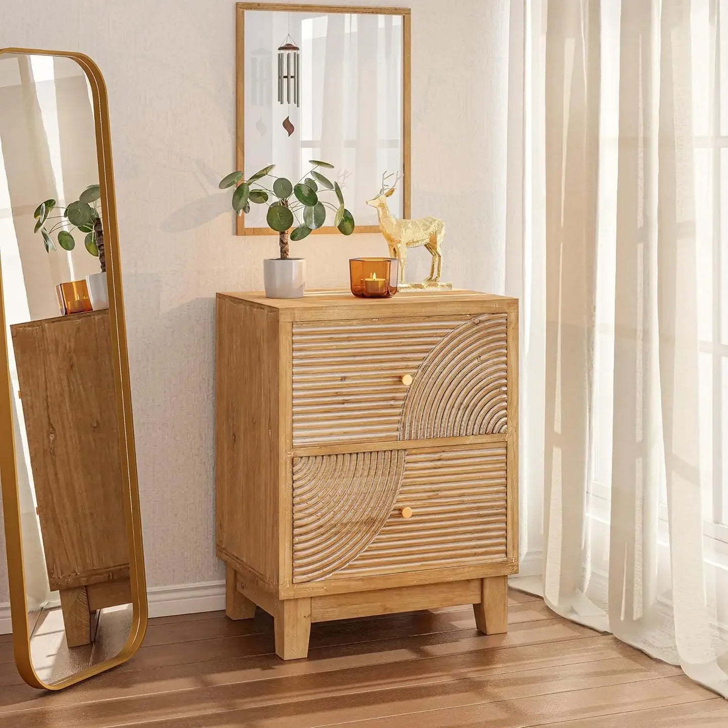 2-Drawer Set of 2 Fully Assembled Mid Century Nightstands