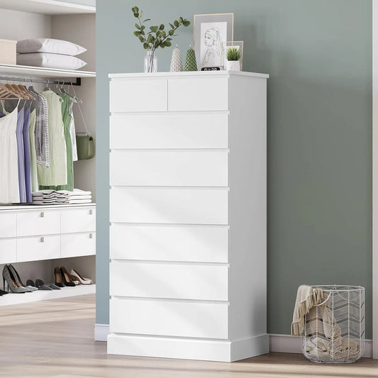 White Tall Chests of Drawers for Bedroom with 8 Drawers, 59.6" Tall