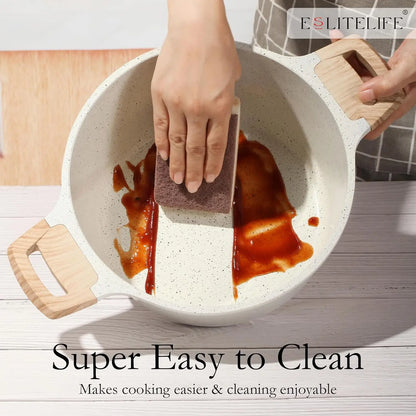 7 Quart Nonstick Stock Pot with Lid, Granite Casserole Large Soup Pasta Cooking Pot, Induction Compatible & Easy Clean