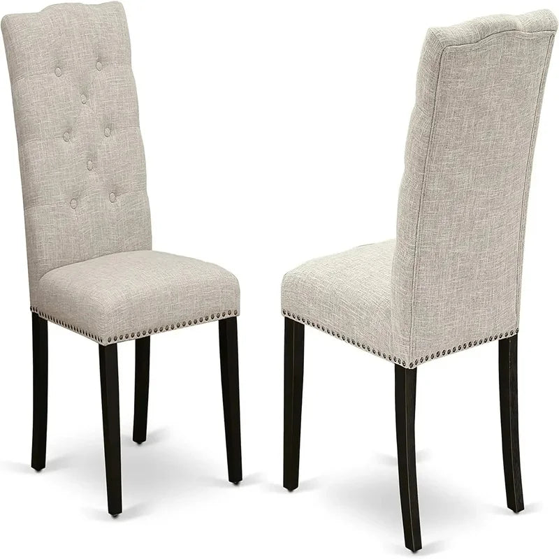 7-Piece Dining Set - Rectangular Dining Table with 6 Stylish Parson Chairs Featuring Linen Fabric Seats and Backs
