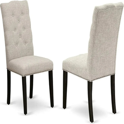 7-Piece Dining Set - Rectangular Dining Table with 6 Stylish Parson Chairs Featuring Linen Fabric Seats and Backs