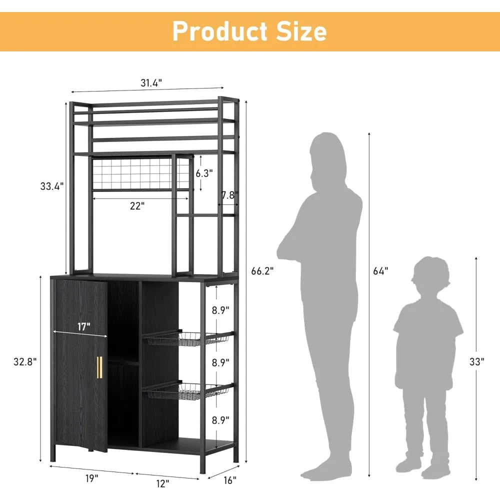 Bakers Rack with Power Outlet, Microwave Stand Cabinet with Storage, 7-Tiers  Coffee Bar Cabinet