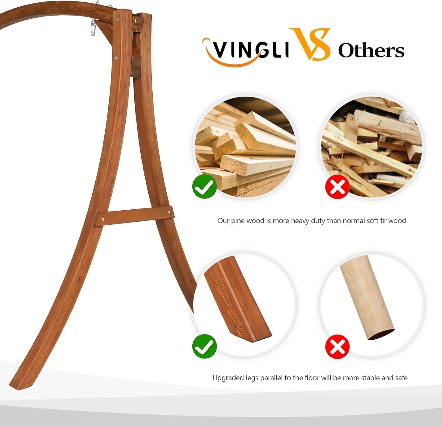 Heavy Duty Wooden Swing Frame for Adults Kids, Strong A-Frame Porch Swing Bench Stand for Indoor & Outdoor