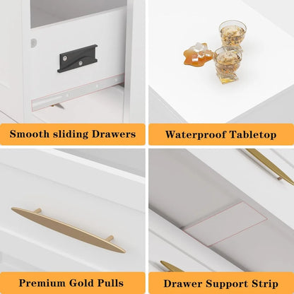 6 Drawer Dresser White and Gold, Tall Dresser , Wood Storage Cabinet
