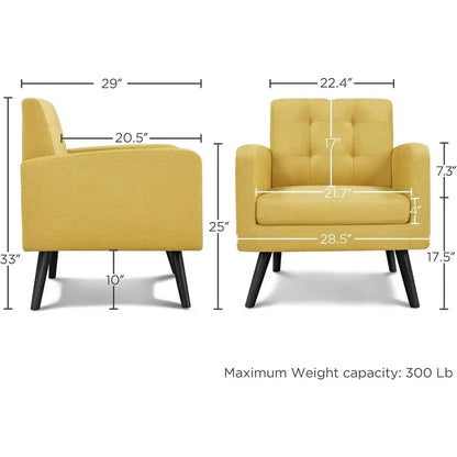 Mid-Century Style Armchair, Modern Upholstered Living Room Chair with Button Tufted Back and Solid Wood Legs