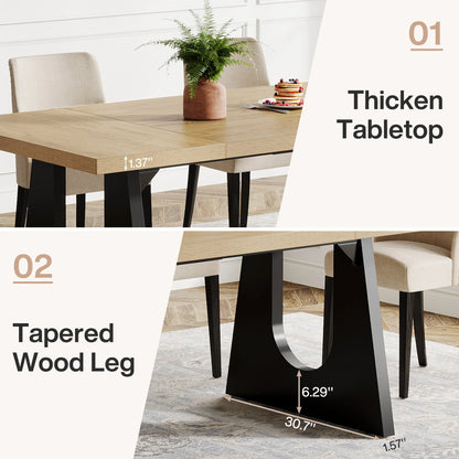 Tribesigns Large Dining Table for 6-8 People, 70.9-Inch Wood Rustic Rectangular Table with Black Wooden Legs