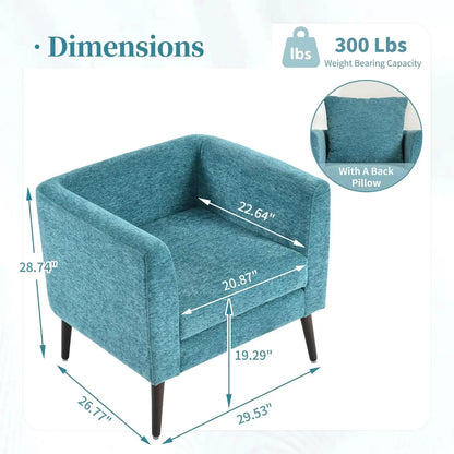 Accent Chair Set of 2 for Living Room, Modern Upholstered Chenille Barrel Arm Chair, Large Pillow, Solid Wood Legs