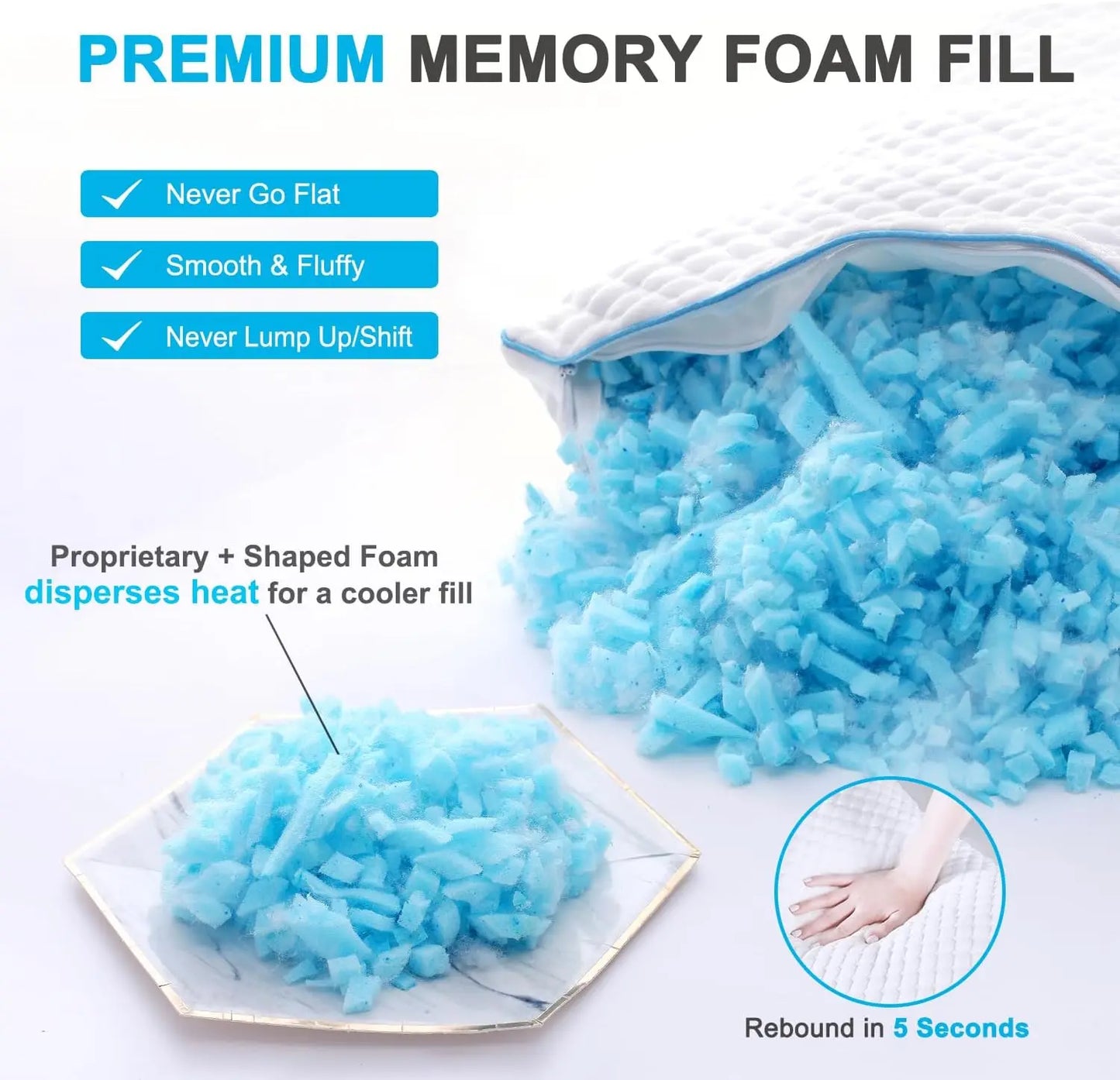 King Size Cooling Pillows Set of 2, Adjustable Shredded Memory Foam for Side Back Stomach Sleepers, Gel Infused 20x36 Inches
