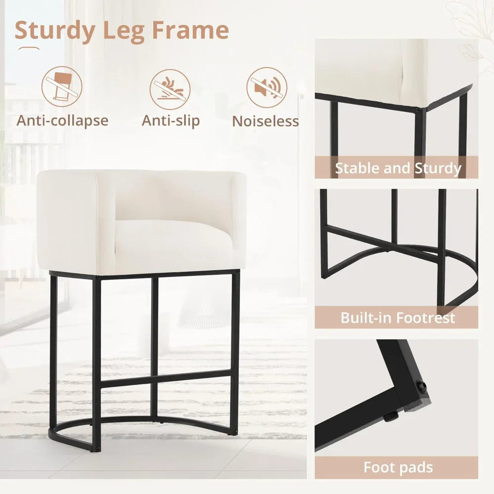 Counter Height Bar Stools Set of 2, Modern Barrel Counter Stools with Backrest and Arms