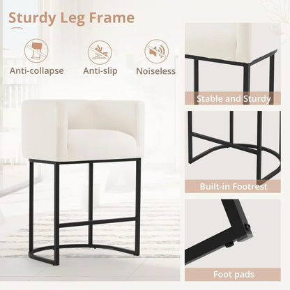 Counter Height Bar Stools Set of 2, Modern Barrel Counter Stools with Backrest and Arms