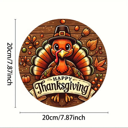 Happy Thanksgiving Aluminum Alloy Wall Art  with Whimsical Turkey, Autumn Leaves & Pumpkins Design - Home, Cafe, Bar Wall