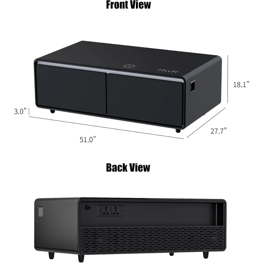 Smart Coffee Table, 27.7" D x 51" W x 18.1" H,Living Room Table with Built in Fridge and Speakers,Smart Table with 15W Wireless