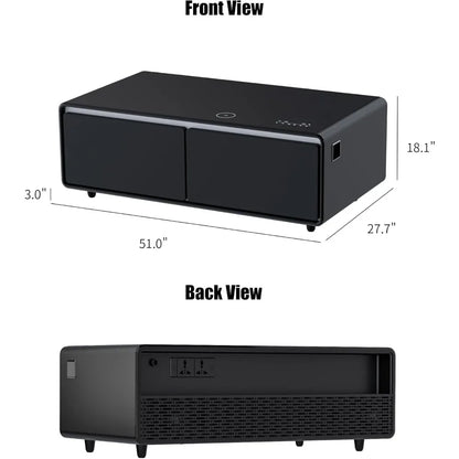 Smart Coffee Table, 27.7" D x 51" W x 18.1" H,Living Room Table with Built in Fridge and Speakers,Smart Table with 15W Wireless