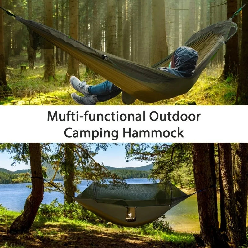 Double Hammock Outdoor Anti-Rollover with Mosquito Net Portable Nylon Camping Swing Bed & Sun Shelter for Backyard/Beach/Travel