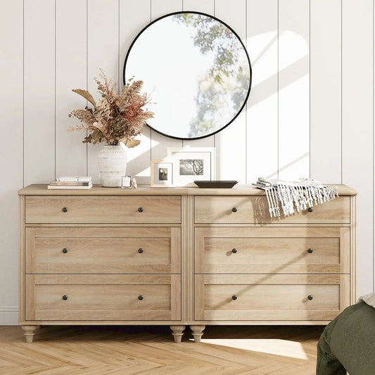 6 Drawer Mid Century Modern Oak Dresser for Bedroom