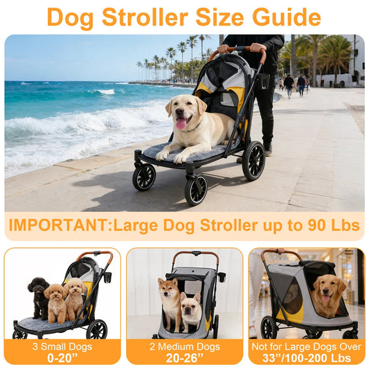 Portable Dog Stroller for Large Dogs: Outdoor Pet Stroller with One-Click Folding Dual Entry Pet Stroller Jogger Cart on Wheels, Storage Pockets, for Dogs Up to 42kg