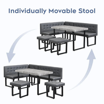 Modern Corner Dining Table Set, 72 Inch Breakfast Nook with Banquette, 5 Piece Set , Grey, Customized