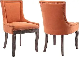 Modern Dining Chairs Set of 2 - High Back Upholstered Fabric Chairs with Solid Wood Legs for Dining Room