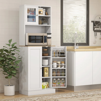 66.5" Tall Kitchen Pantry Storage Cabinet with Microwave Stand White