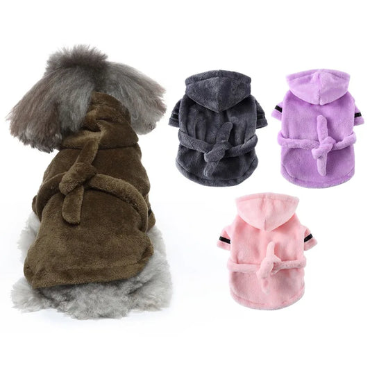 Pet Dog Bathrobe with Hooded Dog Pajamas Sleeping Clothes Soft Pet Bath Drying Towel Clothes For Puppy Dogs Cats
