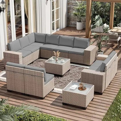 13 Pieces Patio Furniture Set,Outdoor Sectional Wicker Sofa,High Back Rattan Patio Conversation Sets
