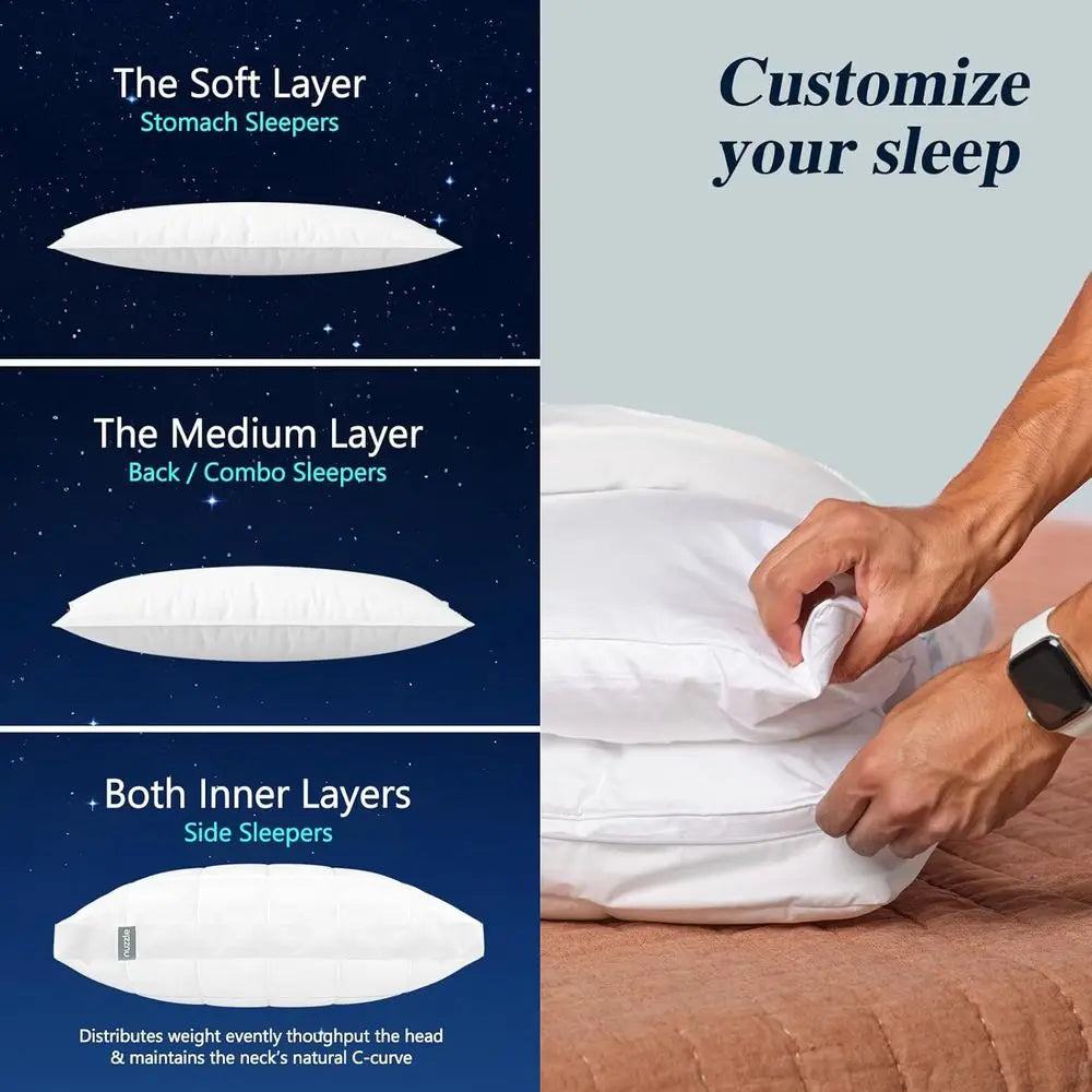 Adjustable Height Cooling Pillows Set of 2, Ideal for Back and Side Sleepers, Luxury Hotel-Style Comfort