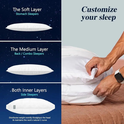 Adjustable Height Cooling Pillows Set of 2, Ideal for Back and Side Sleepers, Luxury Hotel-Style Comfort