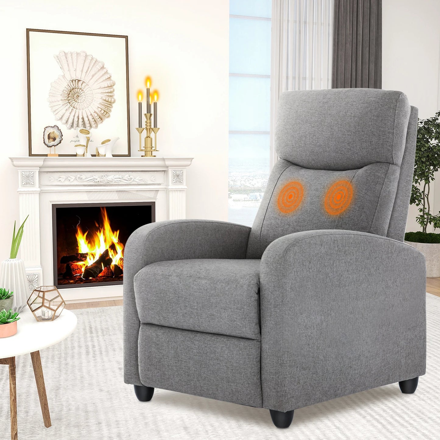 Recliner Chair Massage Sofa Fabric Theater Lumbar Support Adjustable Modern Padded Seat Backrest Living Room Home Grey