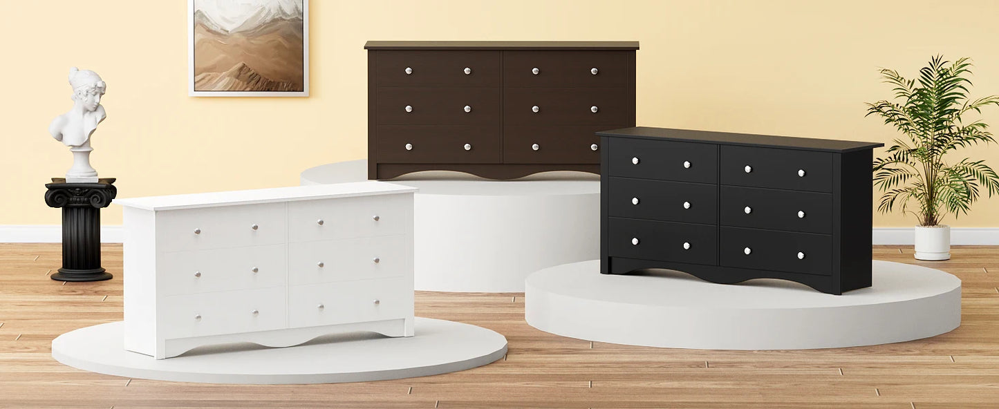 Dresser for Bedroom, 6 Wood Dresser Drawers, Wide Chest of Drawers, Storage Tower Unit Modern Design Bedroom Living Room
