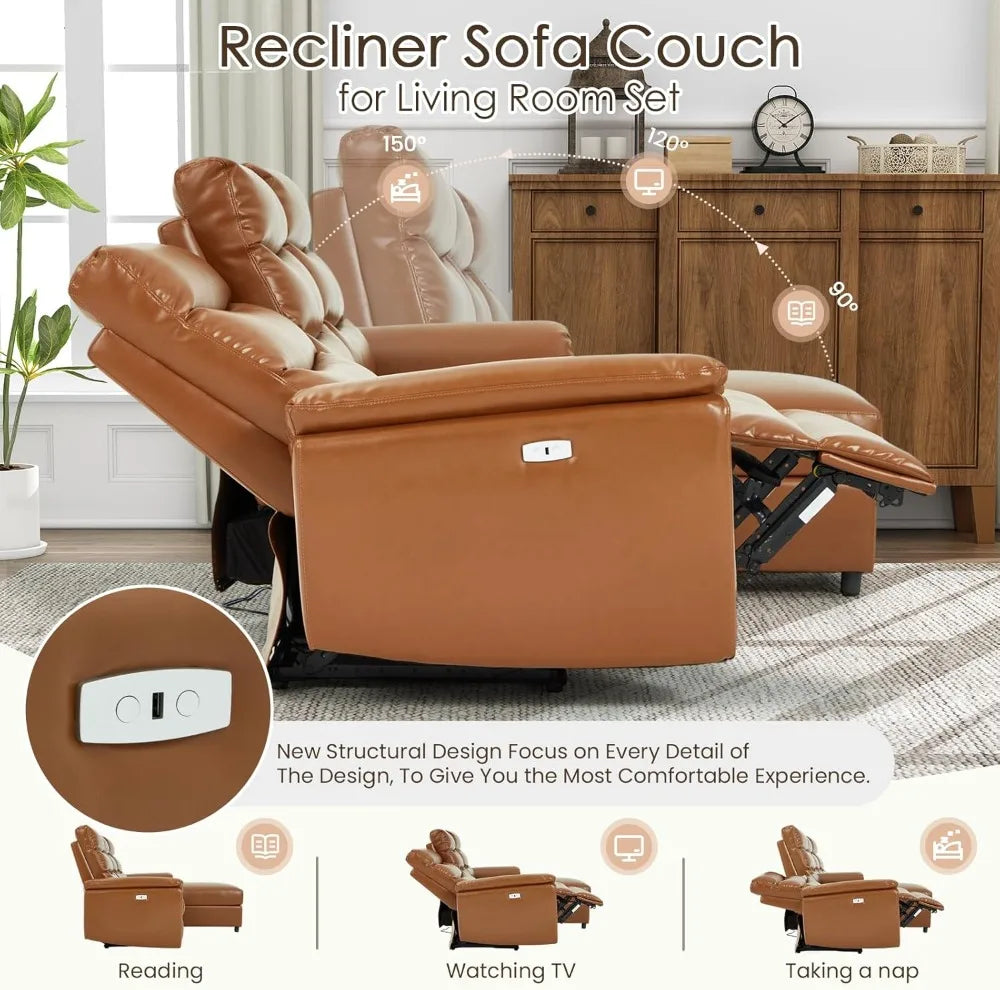 Electric Reclining Sofa with USB & Storage, 3-Seat Wall Hugger Sectional for Living Room Home Theater