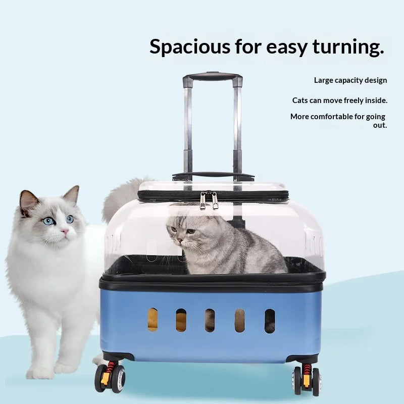 Dog Cat Transparent Bubble Carrier Airline Approved Hard Shell Portable Rolling Luggage Travel Case Dog Stroller Dog Car