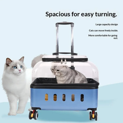 Dog Cat Transparent Bubble Carrier Airline Approved Hard Shell Portable Rolling Luggage Travel Case Dog Stroller Dog Car