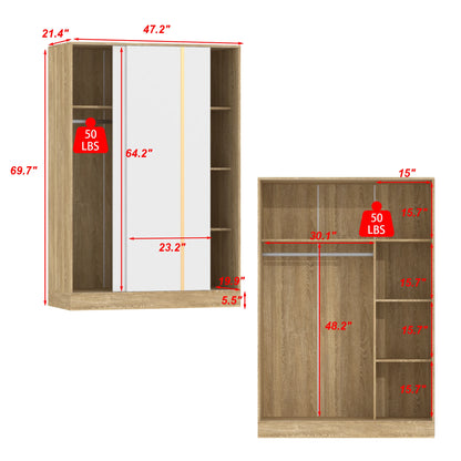 Wardrobe Armoire with Sliding Doors & Storage Compartments, Clothes Cabinet with Hanging Rod for Bedroom