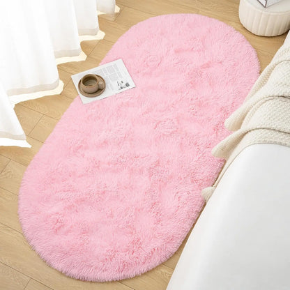 Oval Fluffy Ultra Soft Area Rugs for Bedroom Plush Shaggy Carpet for Kids Room Bedside, 2.6 x 5.3ft