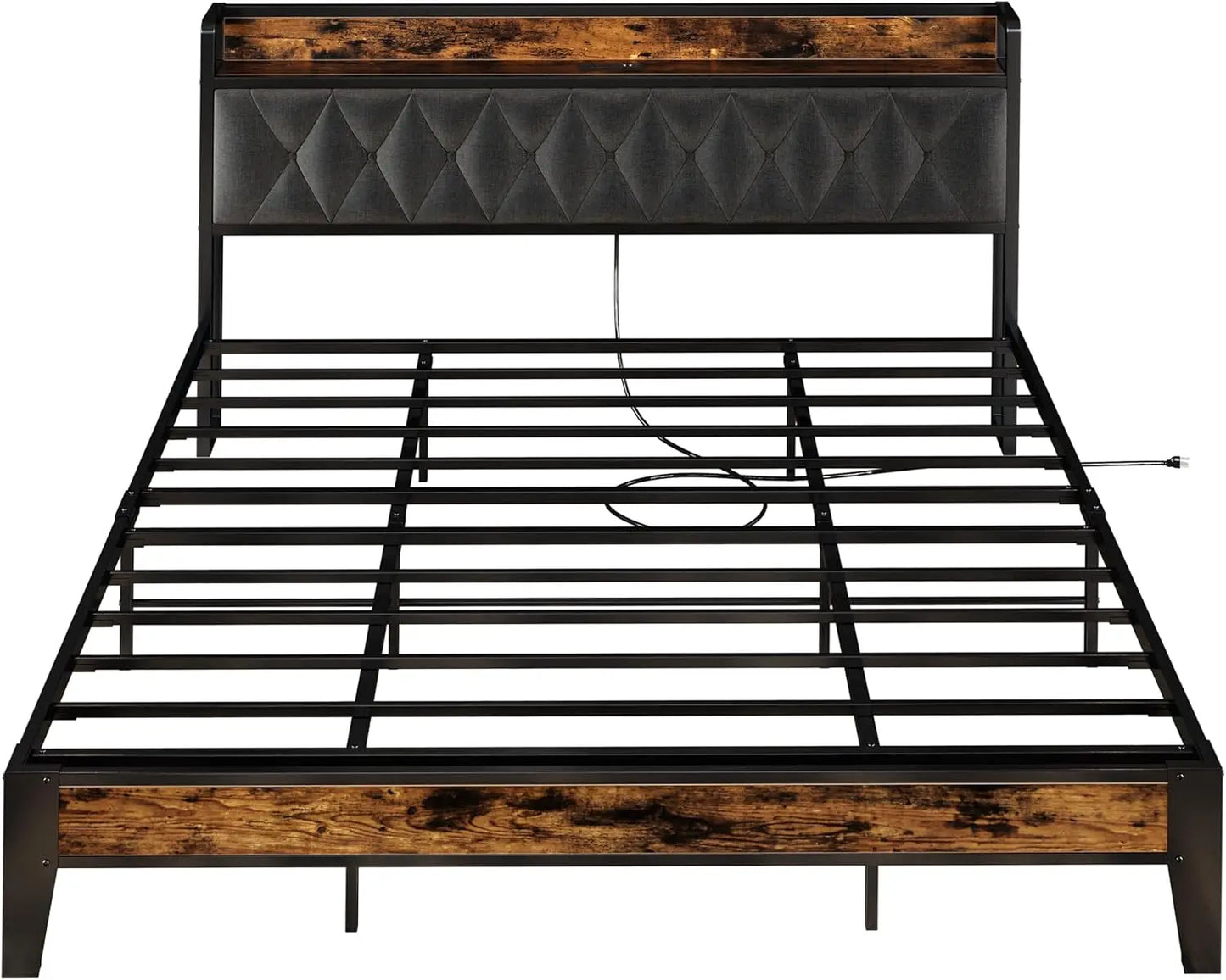 Twin/TwinXL/Full/Queen/King/ Bed Frames, Storage Headboard with Outlets, No Noise, No Box Springs Needed