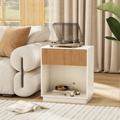 Fluted Nightstands Set Of 2, Modern Mid - Century Wood Bedside Table With Drawer & Open Storage Shelf, End Table For Bedroom, Li