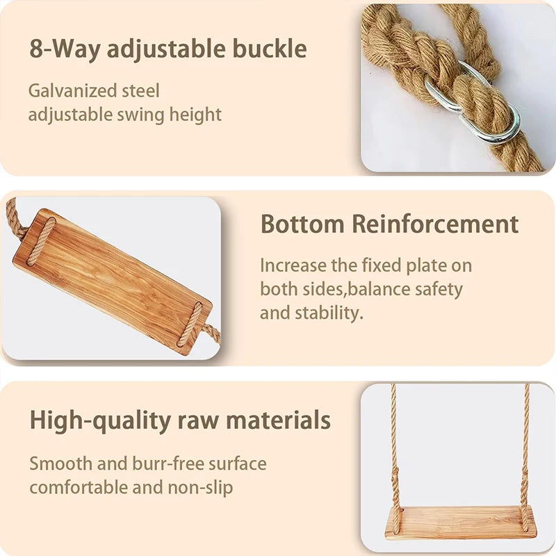 Wooden Tree Swing 500lbs Load Capacity Wooden Swing For Adults Kids Waterproof Hanging Swing Seat For Outdoor Backyard Garden