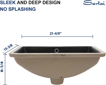 Modern Ceramic Undermount Bathroom Sink 21x15 Inch Rectangular Vessel Vanity Basin with Overflow
