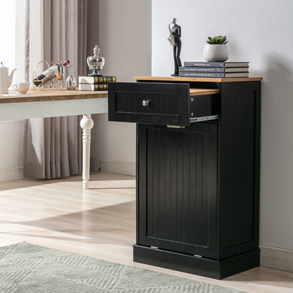 Single Trash Cabinet Tilt Out Freestanding, Pet Proof Kitchen Trash Cabinet Laundry Hamper with Cutting Board, Hideaway Trash