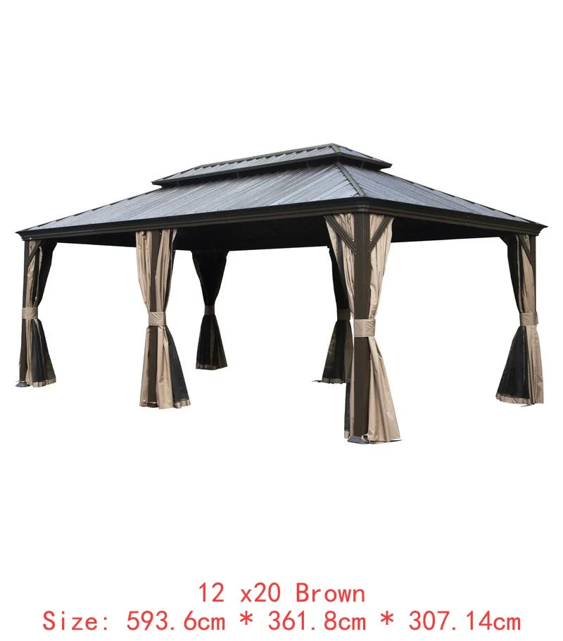 14x24 Hardtop Gazebo, Upgraded Metal Canopy with Drainage, Dual-Layer Galvanized Steel Roof, Includes Curtains & Netting,
