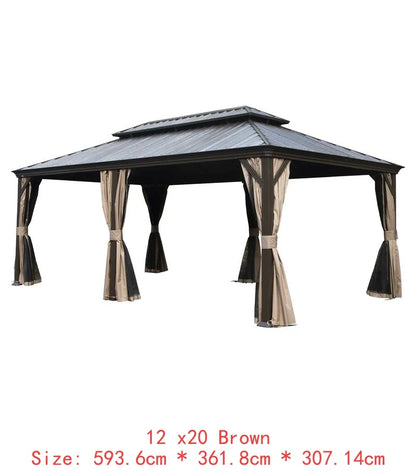 14x24 Hardtop Gazebo, Upgraded Metal Canopy with Drainage, Dual-Layer Galvanized Steel Roof, Includes Curtains & Netting,