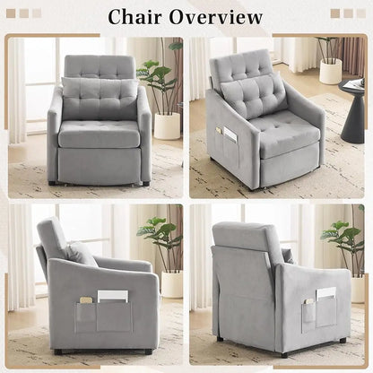 3-in-1 Convertible Sleeper Sofa Chair Bed with Storage Drawer & Pillow, Pull Out Couch with Side Pocket & Adjustable Backrest
