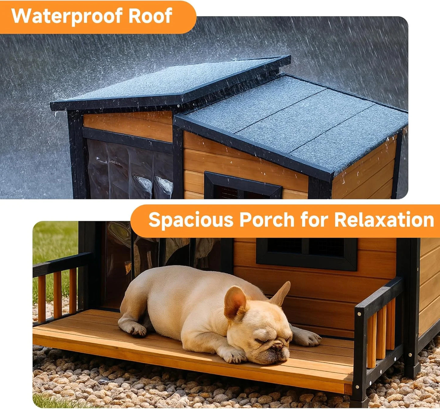 Large Indoor Outdoor Dog House,Wood Insulated Dog House,Weatherproof Outside Shelter with Elevated Floor,Easy to Assemble