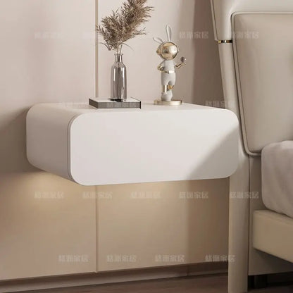 wood bedroom suspended bedside table drawers Interior comfortable floating Nightstand Table luxury home small spaces furniture