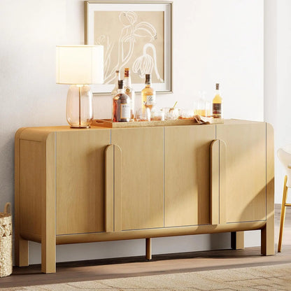 63" W Large Buffet Sideboard Cabinet with Storages, Modern Buffet Table Coffee Bar Wine Bar Storage Curved Cabinet, Customized
