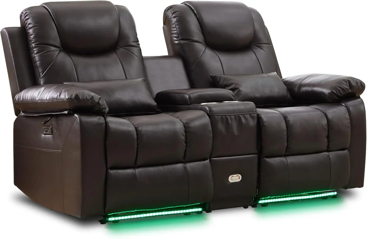 Power Reclining Sofa with LED Light for Living Room, Electric Double  Home Theater Seatings, Contemporary PU Leather