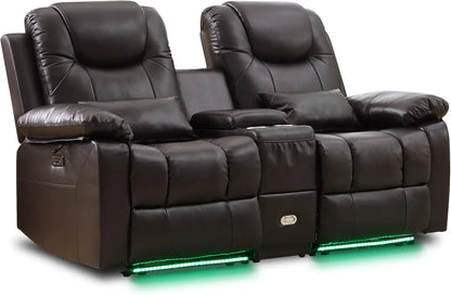 Power Reclining Sofa with LED Light for Living Room, Electric Double  Home Theater Seatings, Contemporary PU Leather