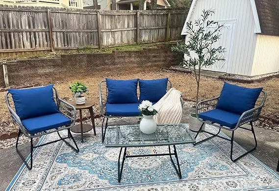 7 Pieces Patio Furniture Set, Sectional Sofa PE Rattan Wicker Conversation Set Outside Couch with Table and Cushions for Porch