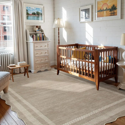 Scalloped Washable Rugs 8x10, Soft 8x10 Area Rugs for Living Room Bedroom, Modern Non-Slip Stain Resistance Large Ultra-Thin Th